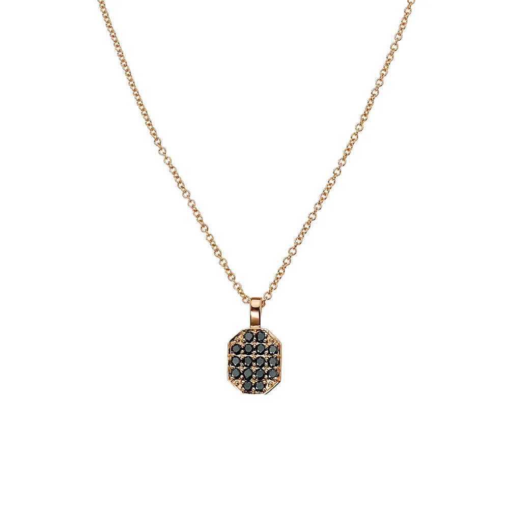 18 Karat Rosé Gold small PS dog tag with Pave Black Diamond