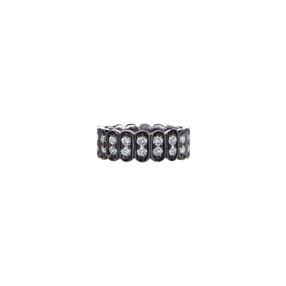 18 Karat White Gold Wide Abicus Diamond Band
