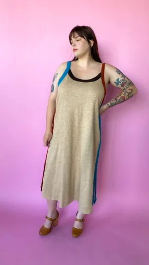 1970s Taupe Knit Colorblock Dress, sz. 2XL/3XL