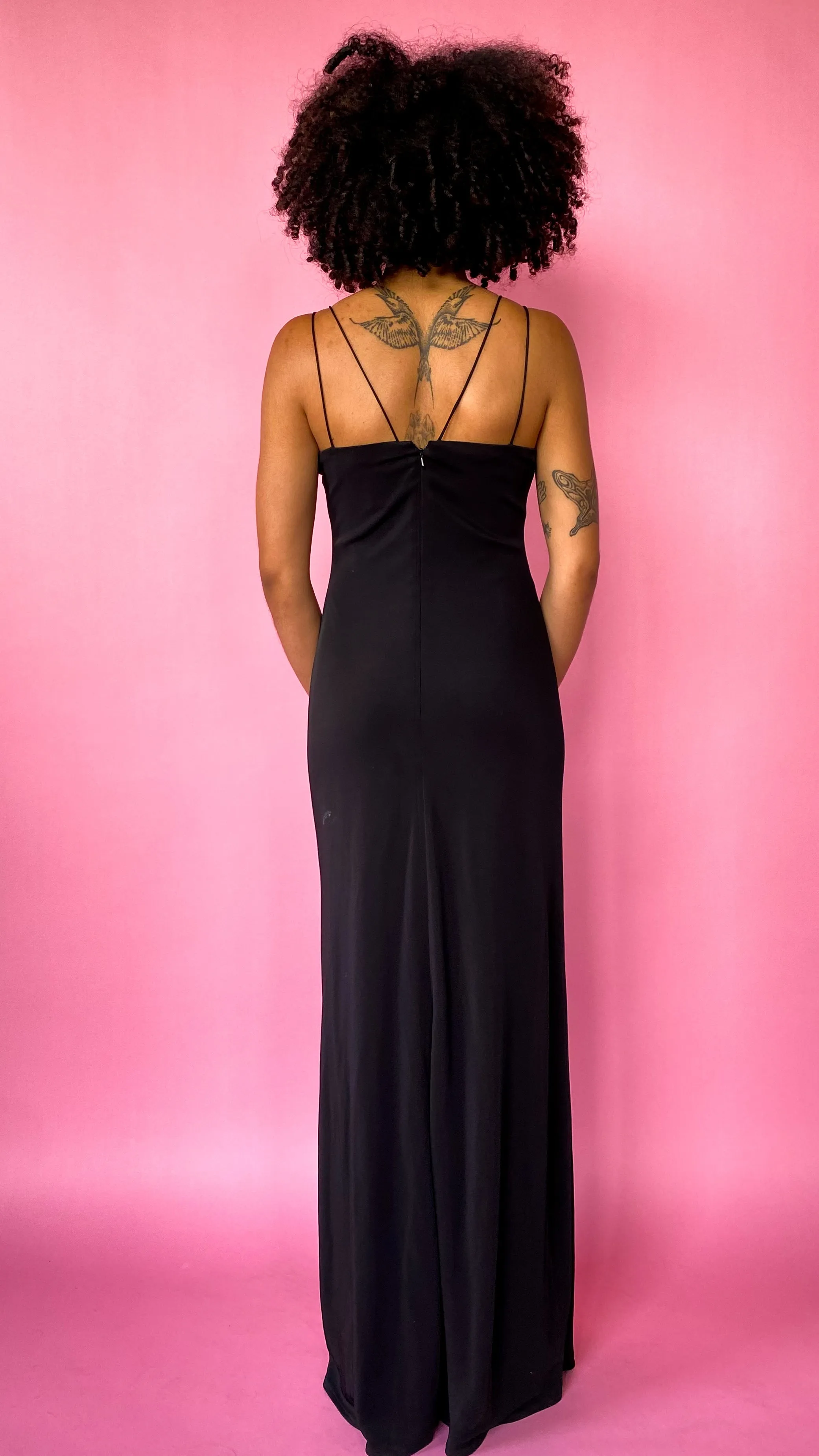 1990s Black and Teal Beaded Maxi Dress, sz. XS-L