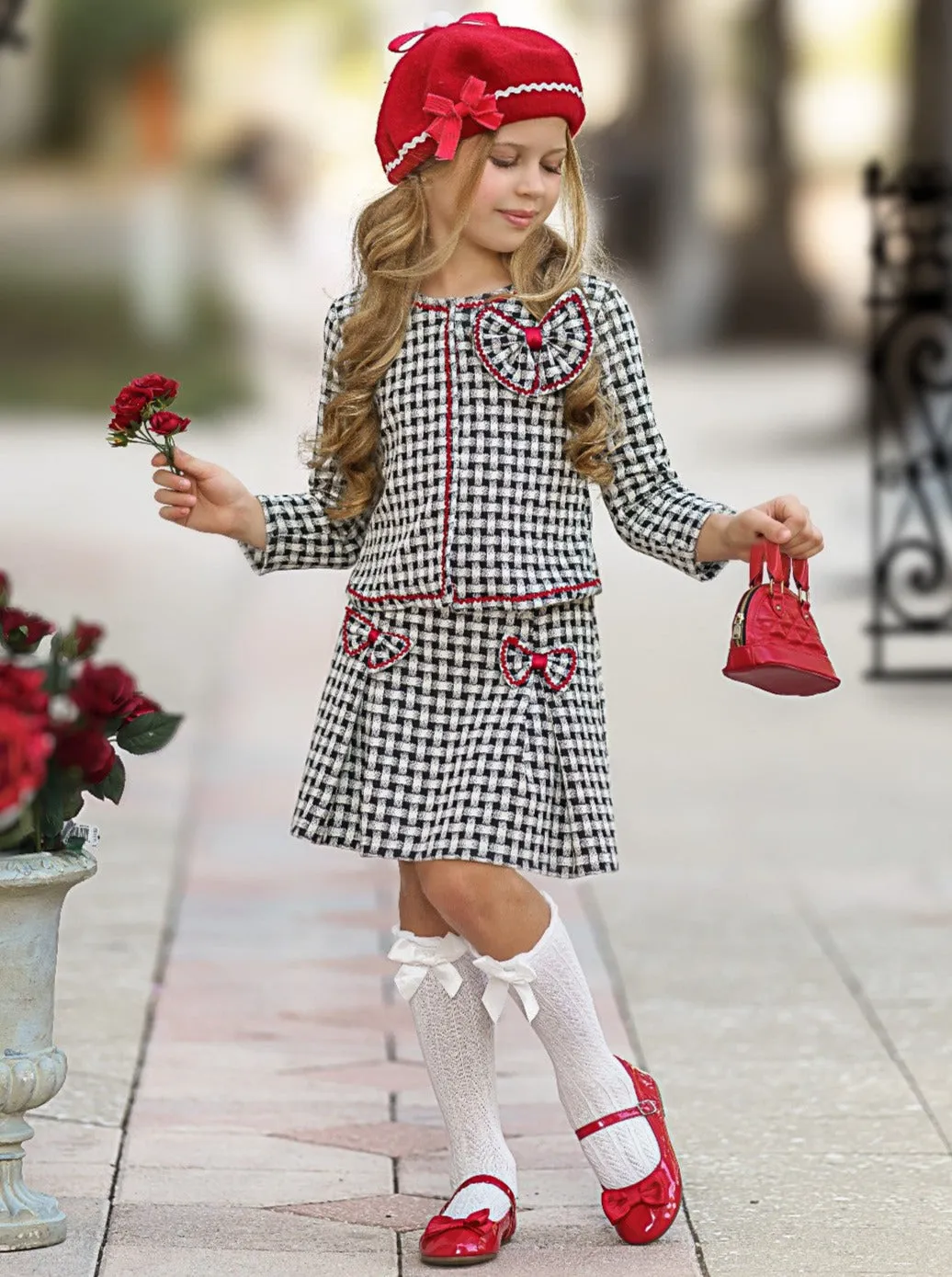 Attention Please Plaid Blazer And Pleated Skirt Set