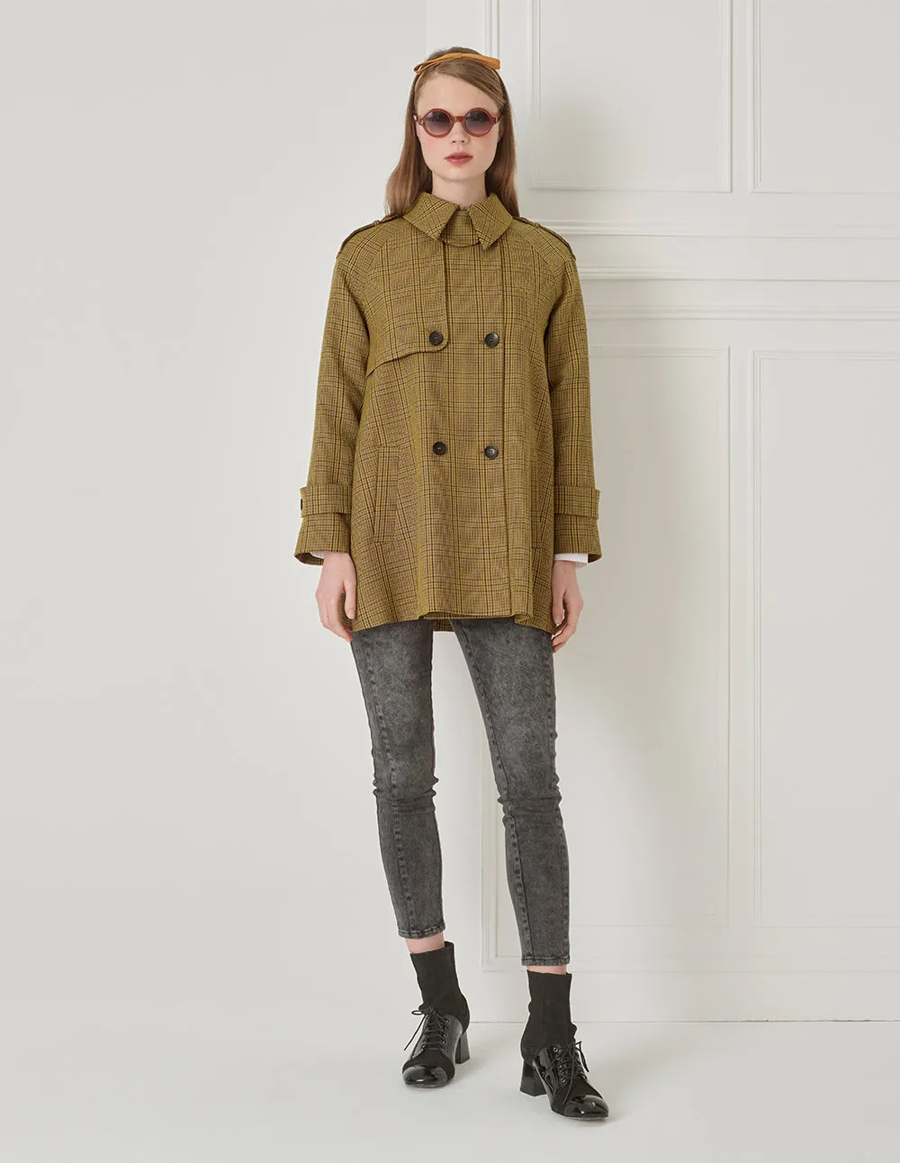 BORA AKSU British Plaid Wool Trench Coat