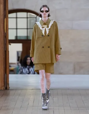BORA AKSU British Plaid Wool Trench Coat