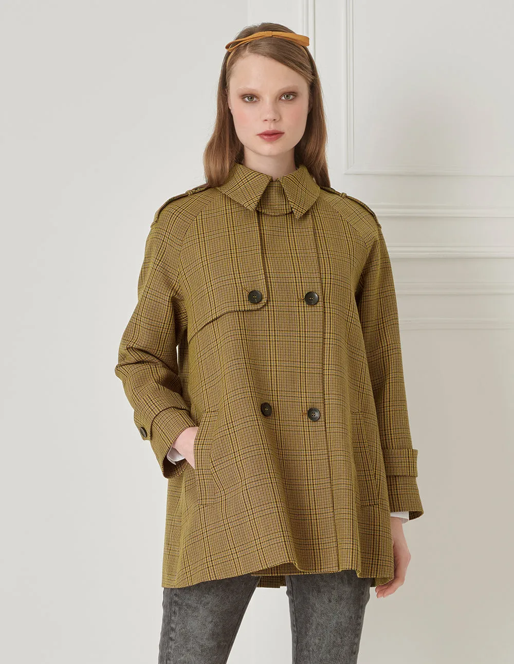 BORA AKSU British Plaid Wool Trench Coat
