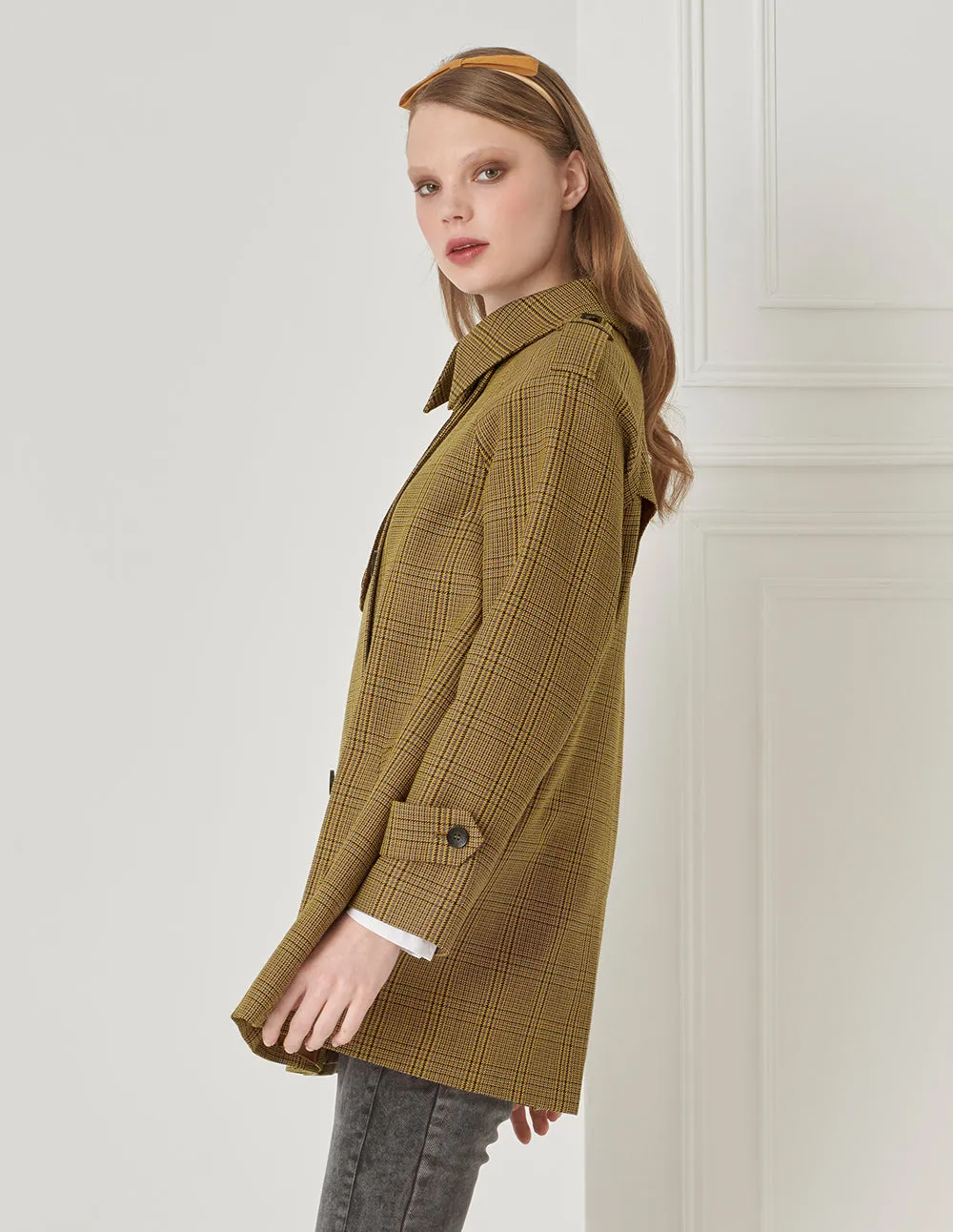 BORA AKSU British Plaid Wool Trench Coat