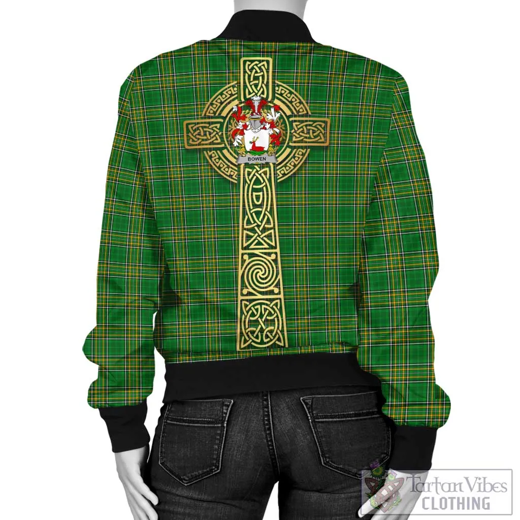 Bowen Irish Clan Tartan Bomber Jacket with Coat of Arms Celtic Tree of Life Style