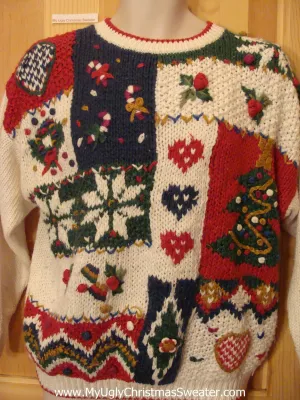 Christmas Sweater Jumper with Hearts, Snowflakes, Ivy