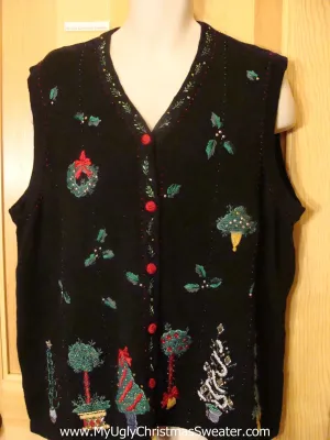 Christmas Sweater Vest with Ivy, Wreath and Trees