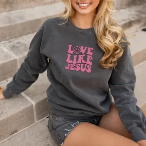 Comfort Color® Embroidered Love Like Jesus T-Shirt or Sweatshirt