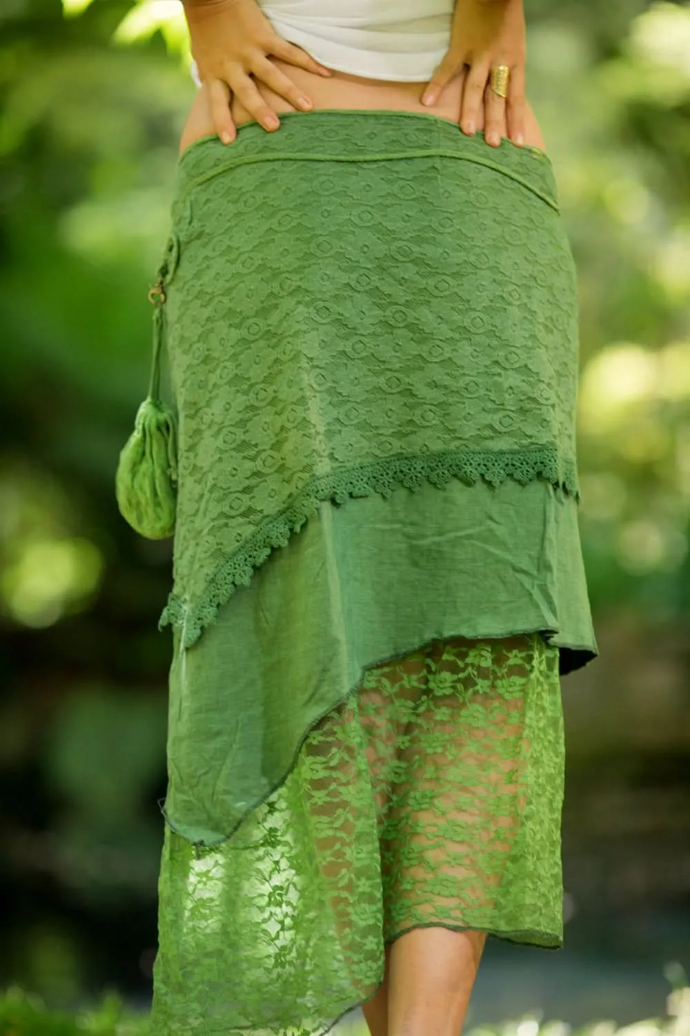 Cotton Crochet Layered Skirt - Green