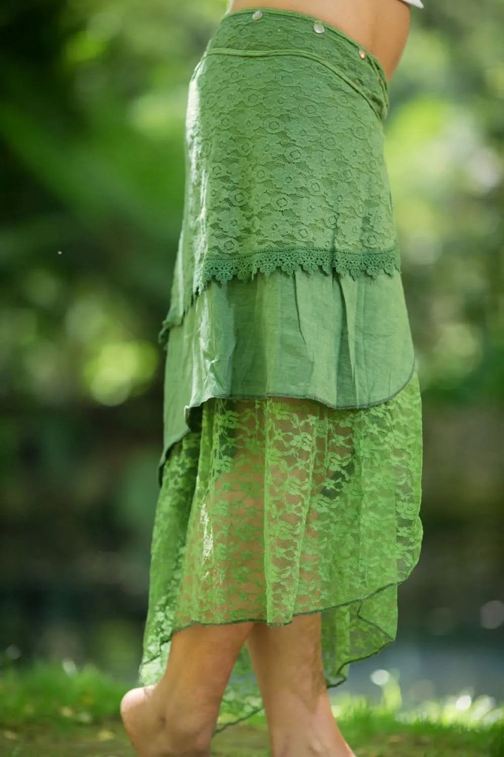 Cotton Crochet Layered Skirt - Green