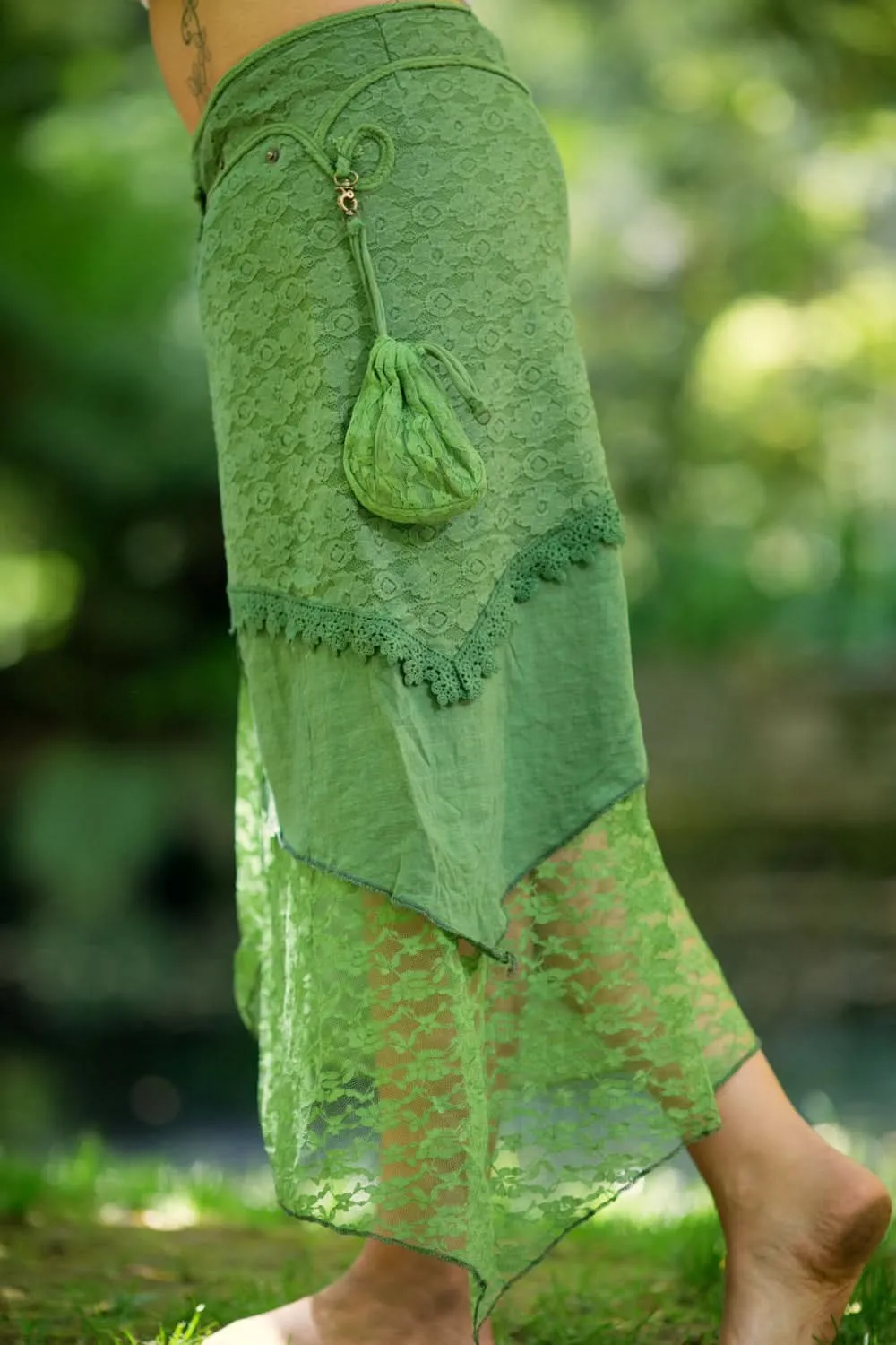 Cotton Crochet Layered Skirt - Green