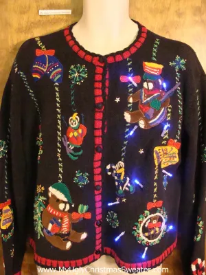 Dangling Bears Light Up Cheesy Christmas Sweater