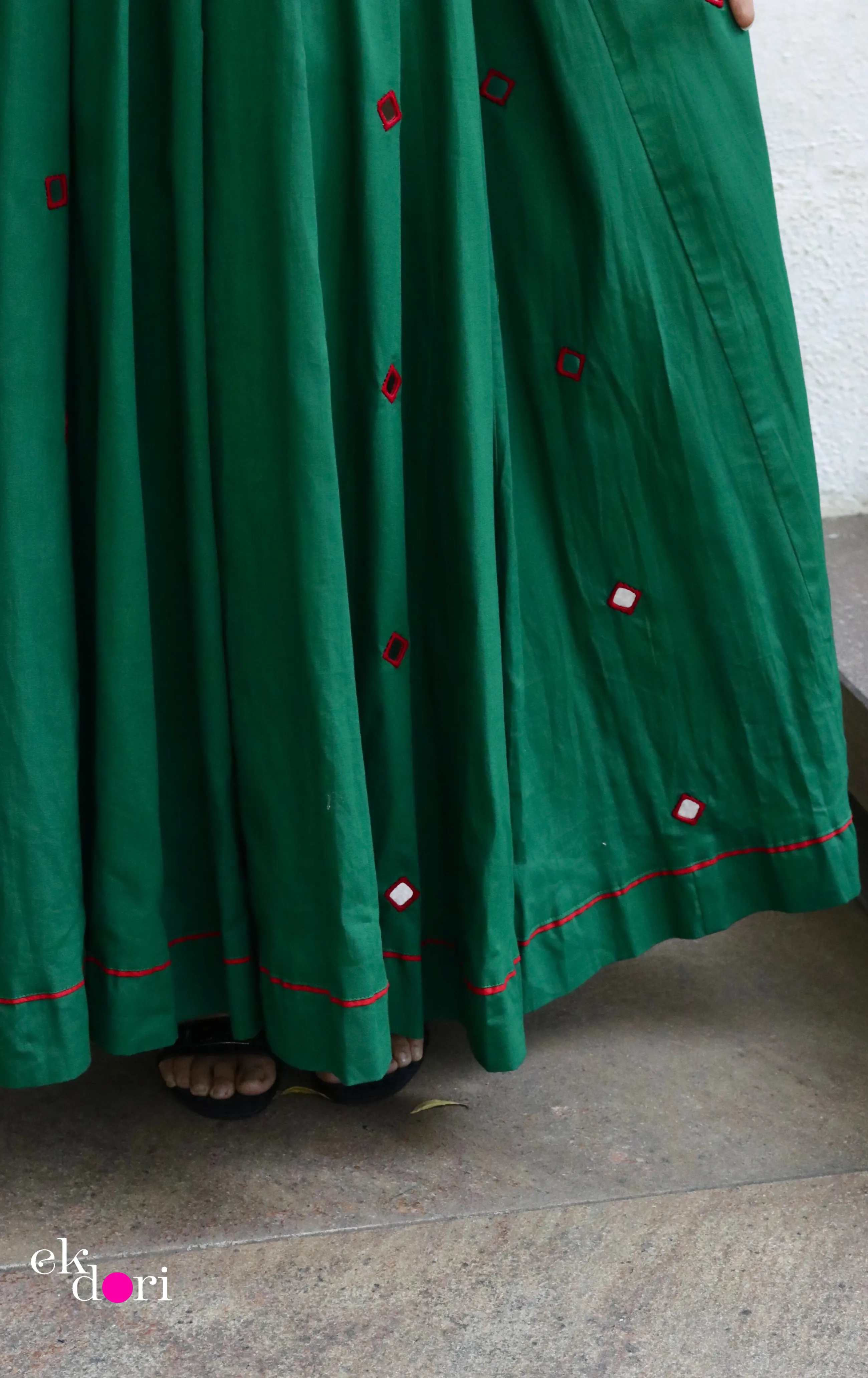 'Desi Gulaab' Mirror Work Cotton Anarkali Festive Dress : Festive Navratri Cotton Maxi Dress