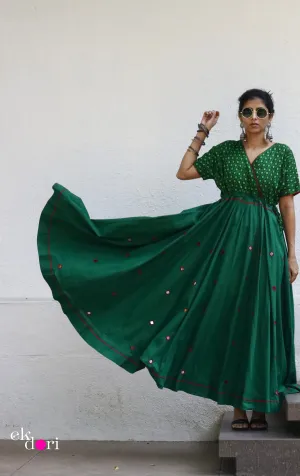'Desi Gulaab' Mirror Work Cotton Anarkali Festive Dress : Festive Navratri Cotton Maxi Dress
