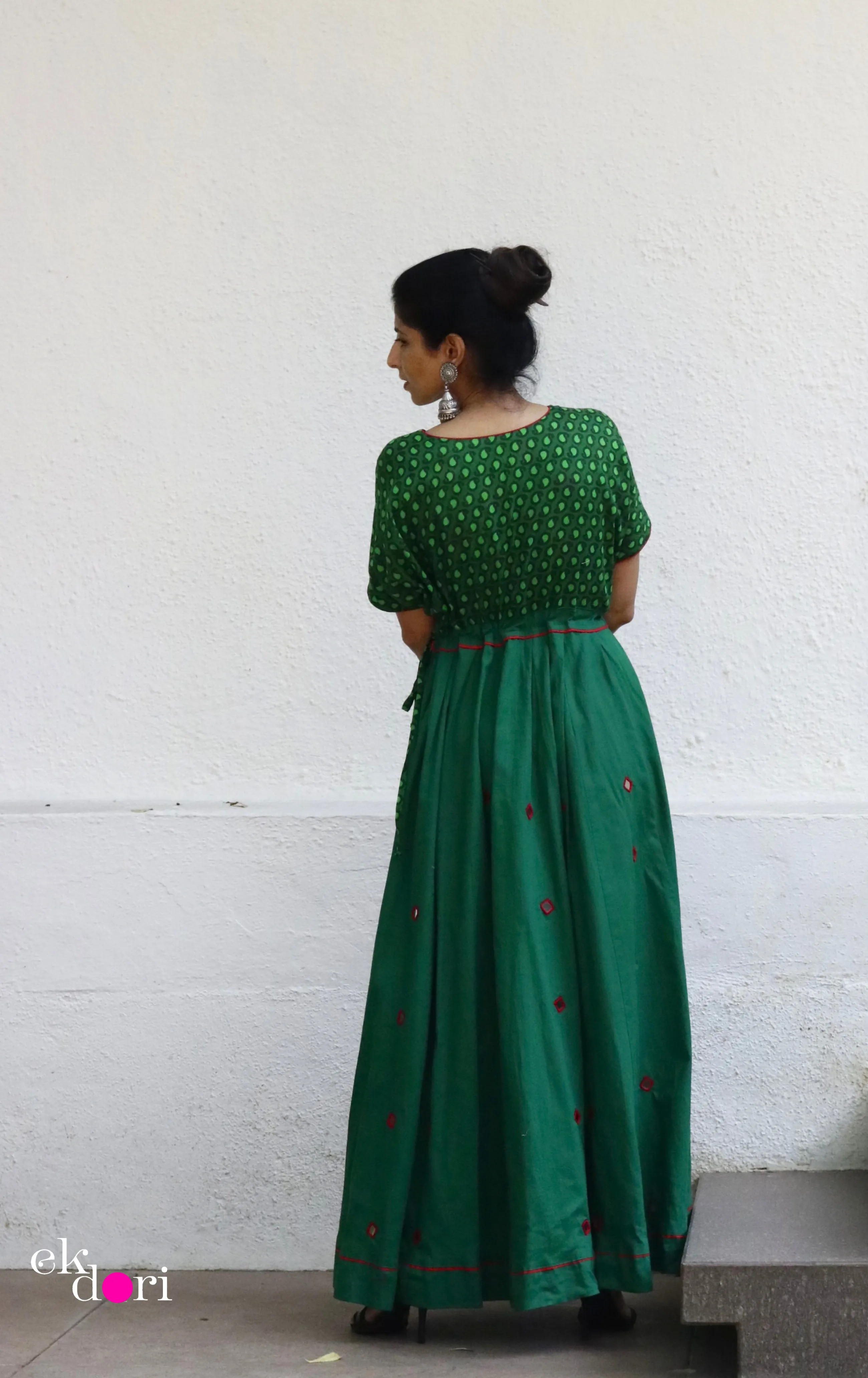 'Desi Gulaab' Mirror Work Cotton Anarkali Festive Dress : Festive Navratri Cotton Maxi Dress