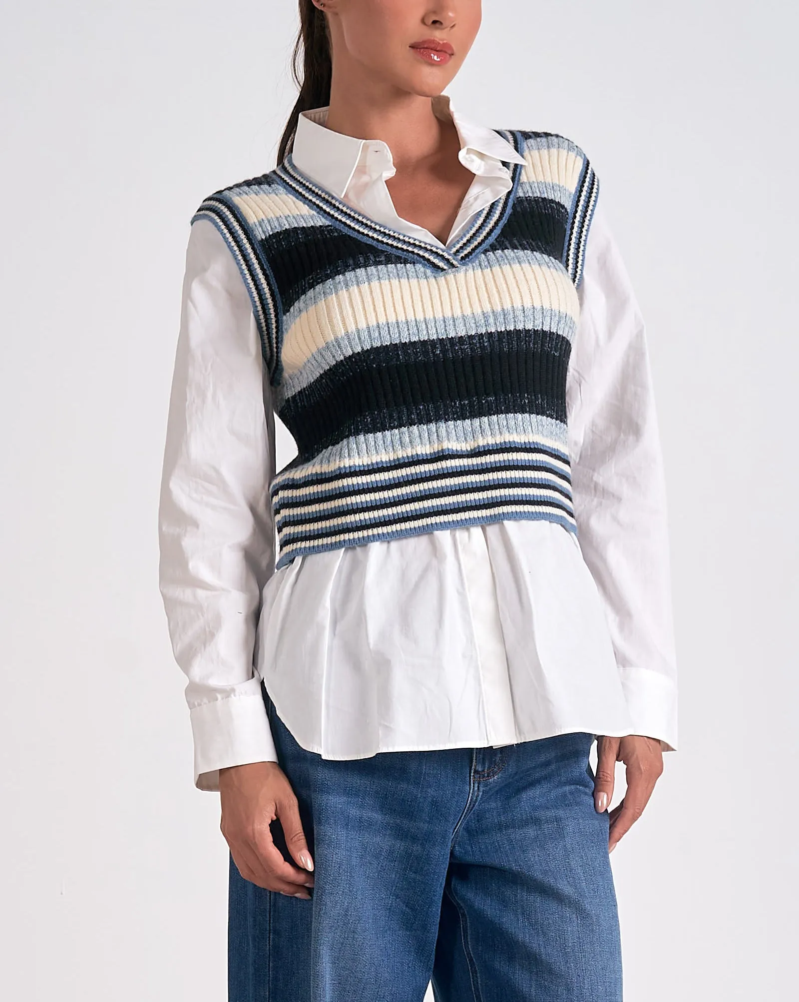 Elan Layered Stripe Sweater Top