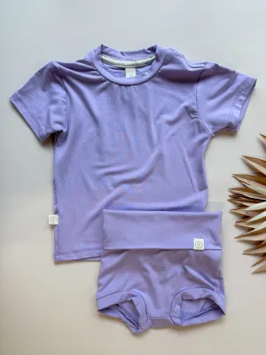 Fold Over Bloomers and Short Sleeve Tee Set | Lilac | Luxury Bamboo