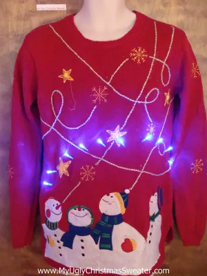 Four Snowmen Ugly Christmas Sweater with Lights