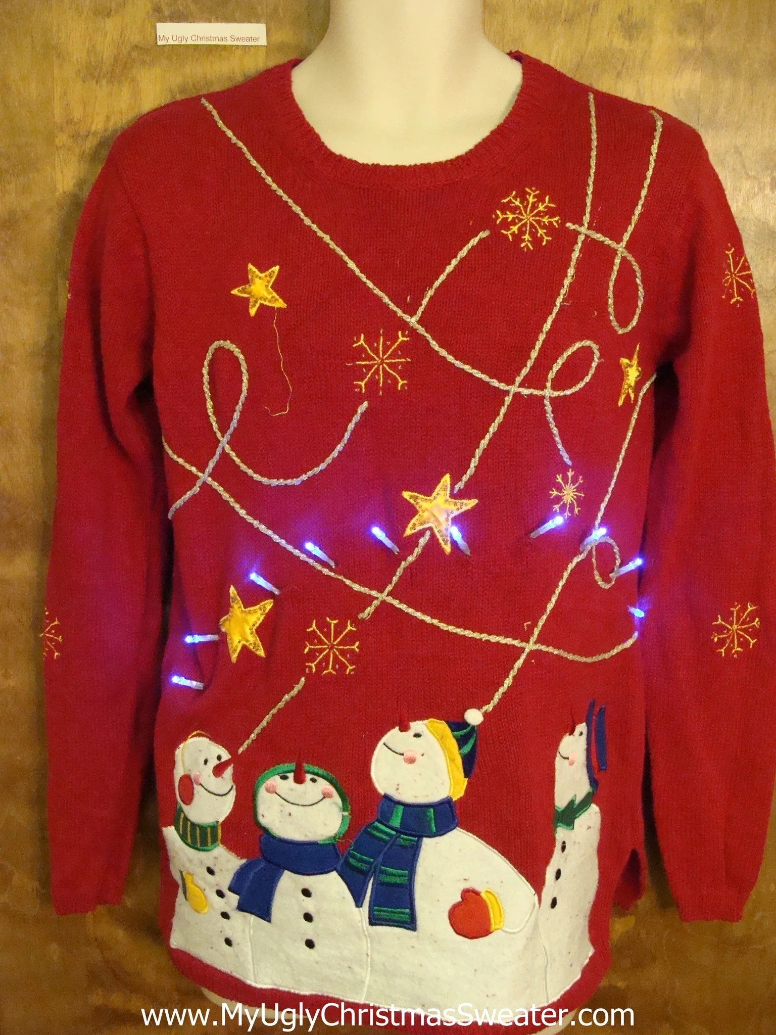 Four Snowmen Ugly Christmas Sweater with Lights