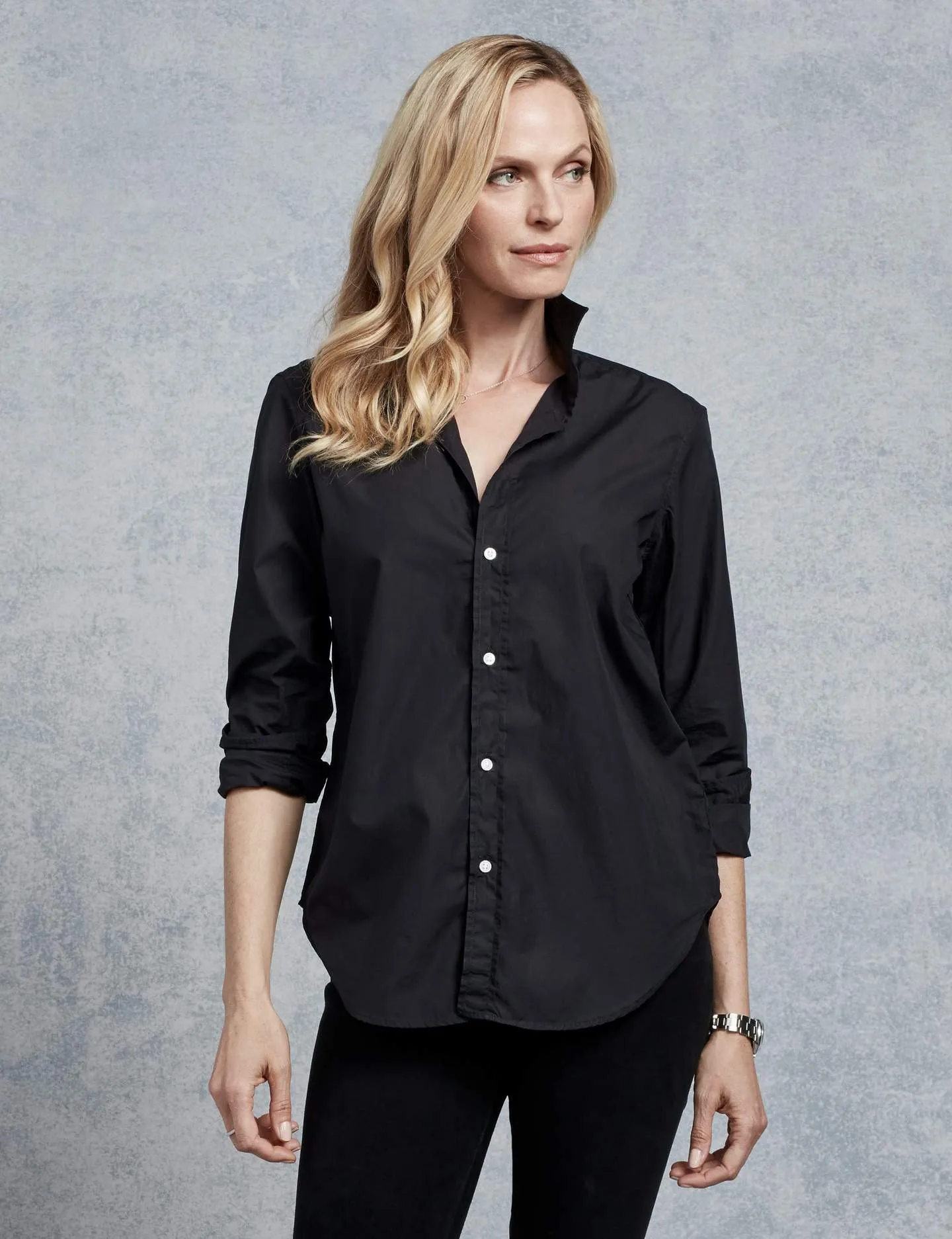 Frank & Eileen - Women L/S Button Down in Black Super Fine