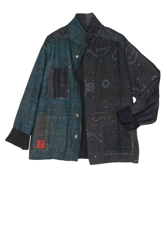 FRAYED PATCH KANTHA MEN'S BLOUSON - fi4040-blk -