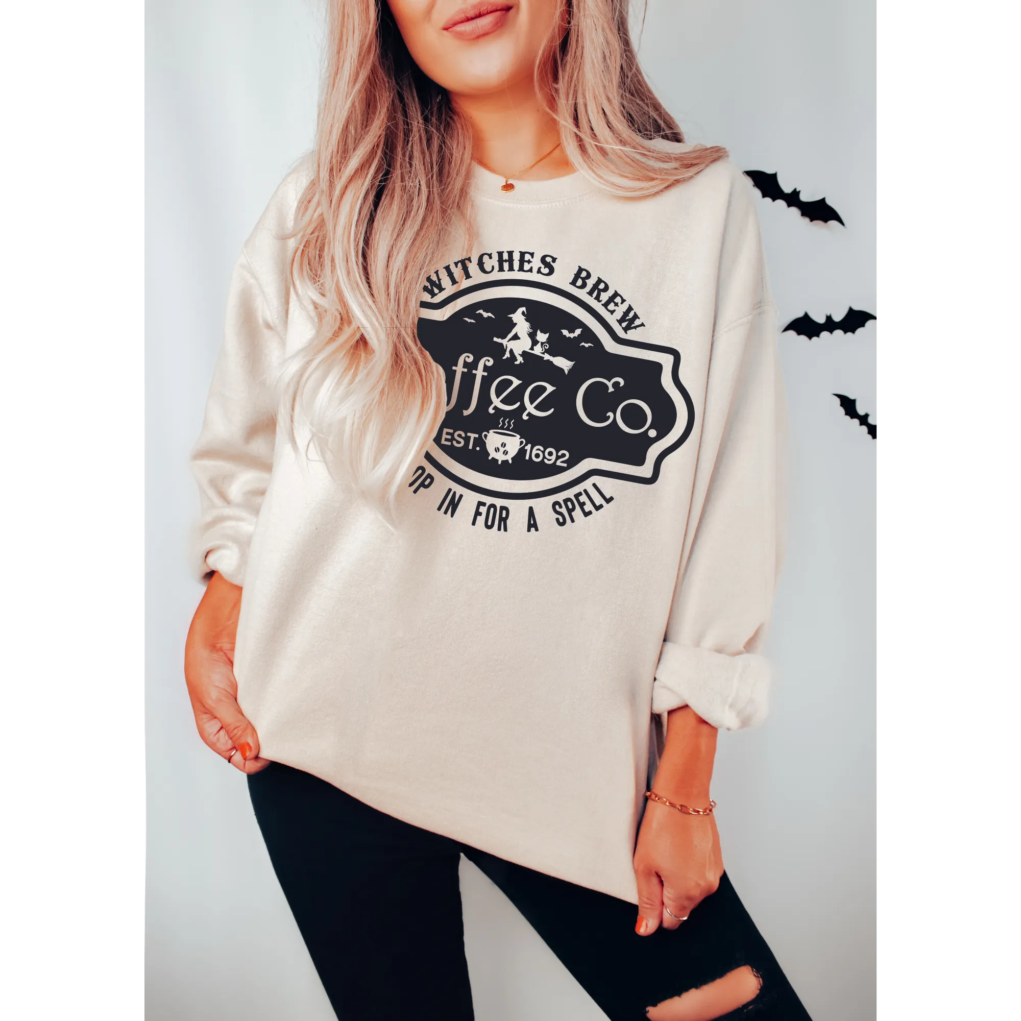 Halloween Witches Brew Coffee Crewneck Sweatshirt, Women's Cozy Halloween or Fall Pullover