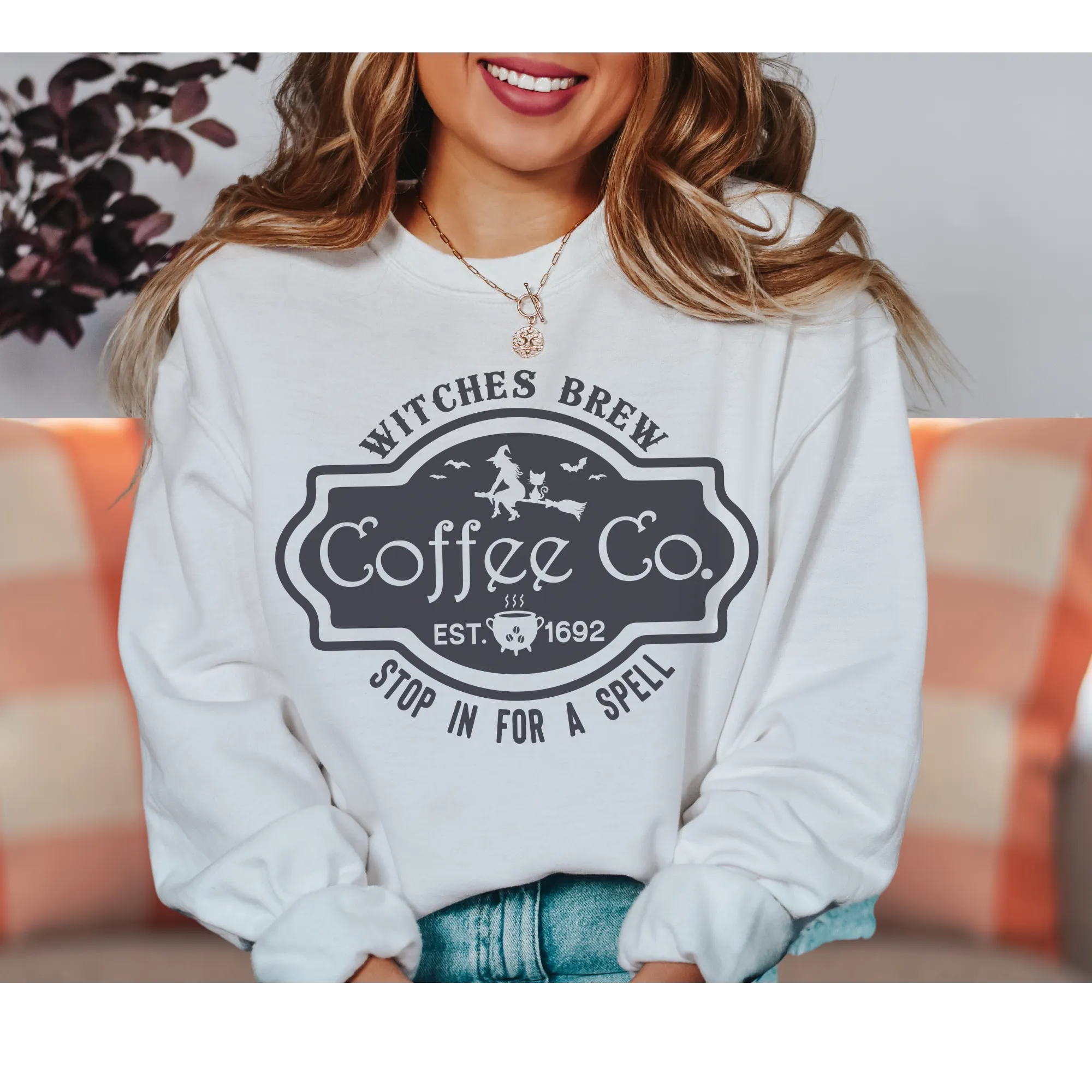 Halloween Witches Brew Coffee Crewneck Sweatshirt, Women's Cozy Halloween or Fall Pullover
