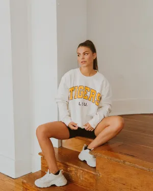 LSU Tigers Filled Gault Ivory Corded Crew Sweatshirt