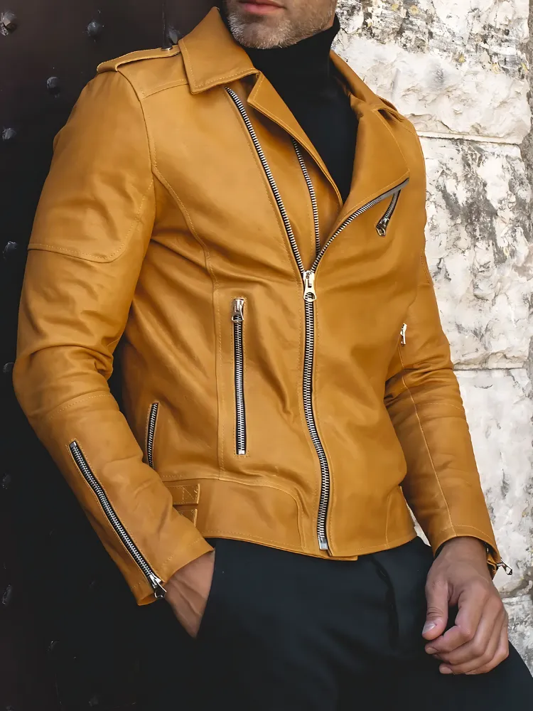 Mens Vintage Style Motorcycle Cafe Racer Genuine Leather Jacket