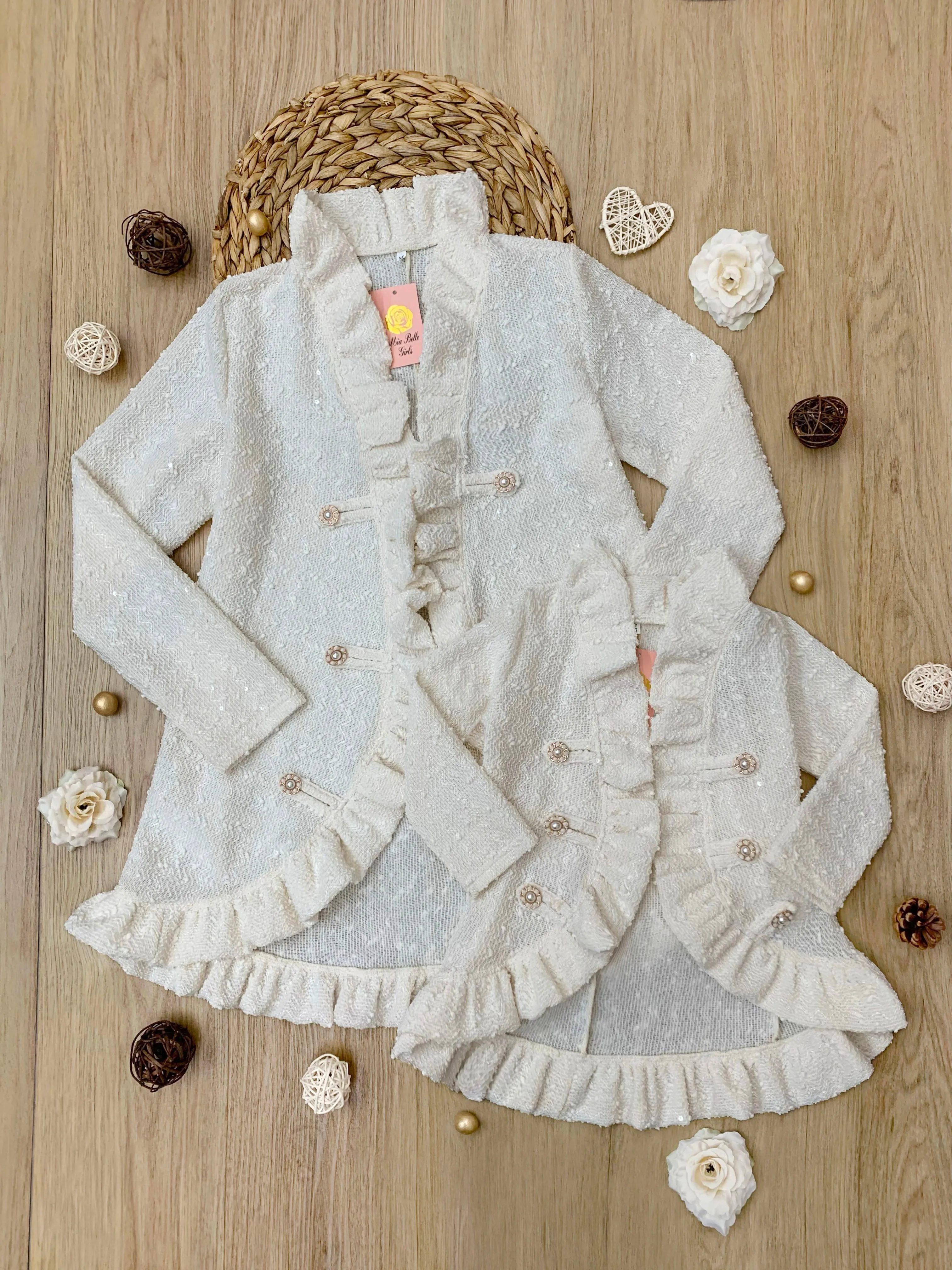 Mommy And Me Classy Duo Ivory Blazer Ruffle Cardigan