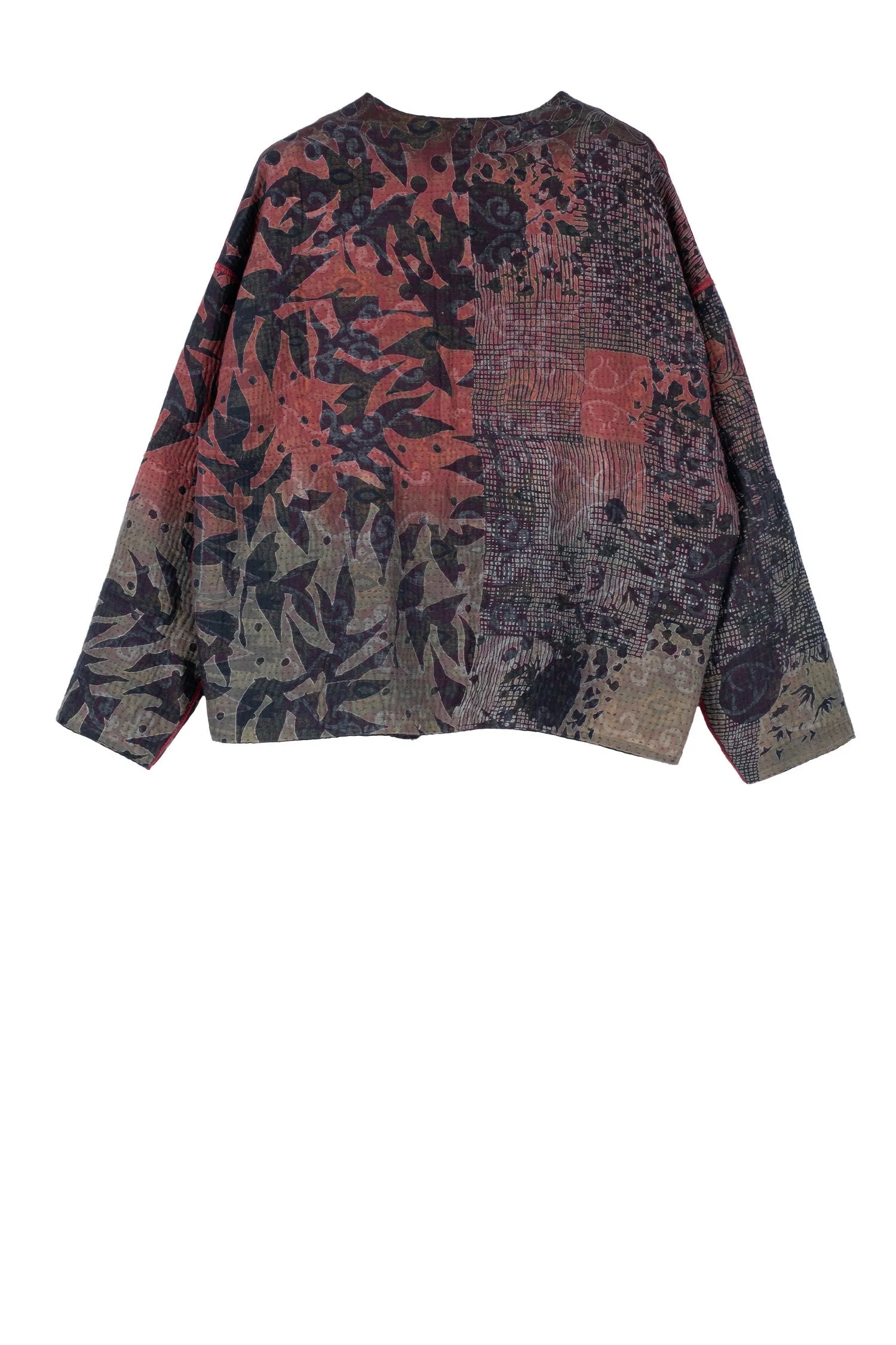 MONOTONE TWILIGHT PRINT KANTHA CREW NECK SHORT JKT - tp4053-red -