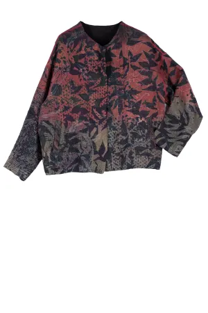 MONOTONE TWILIGHT PRINT KANTHA CREW NECK SHORT JKT - tp4053-red -
