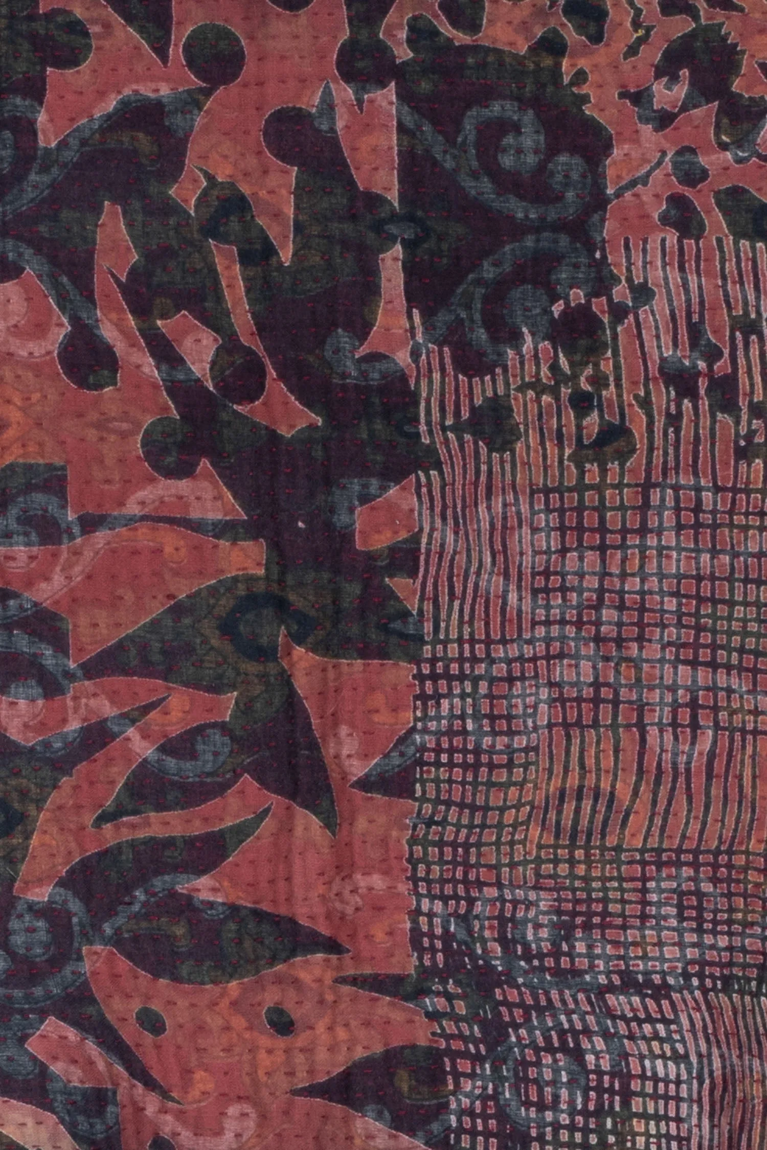 MONOTONE TWILIGHT PRINT KANTHA CREW NECK SHORT JKT - tp4053-red -