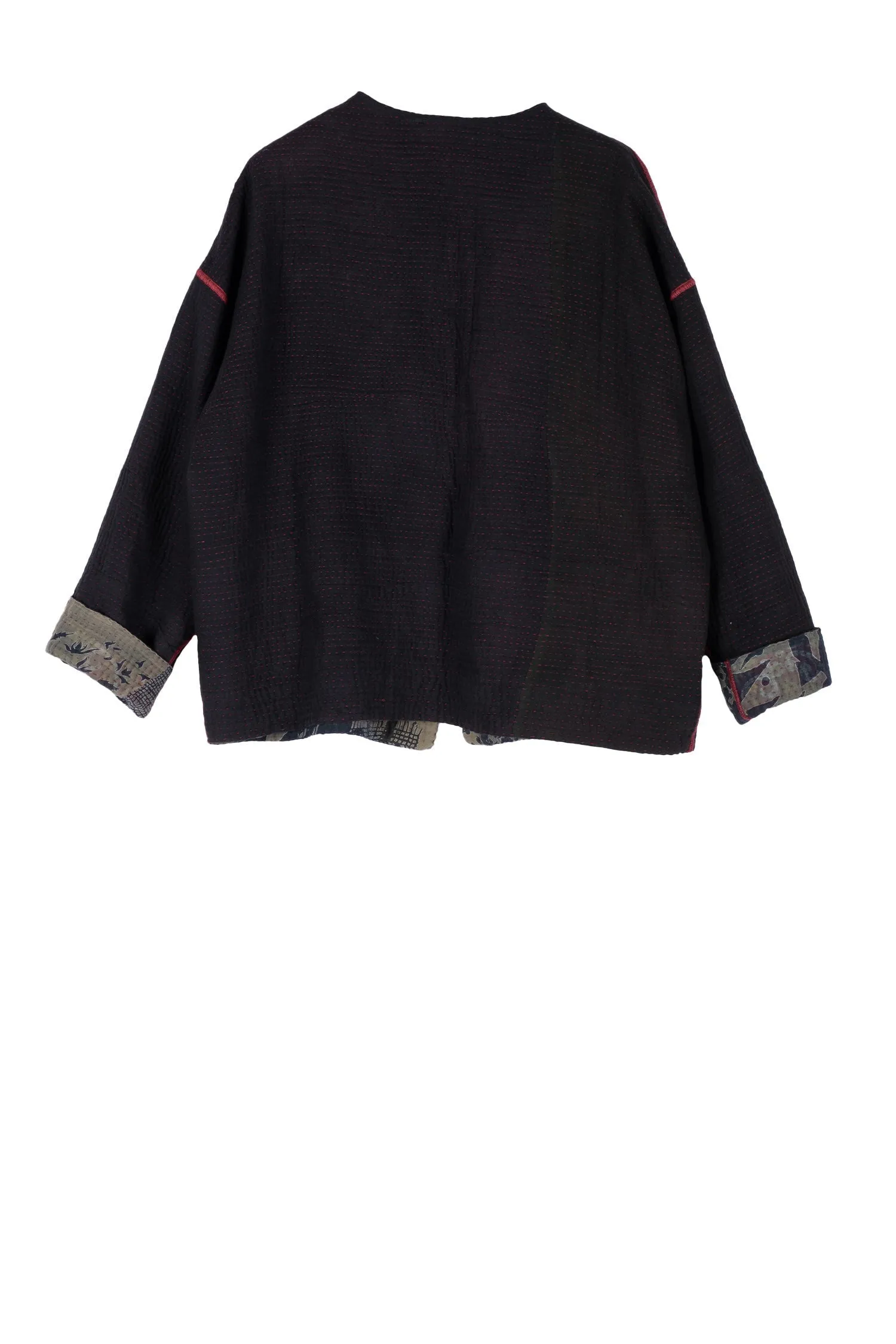 MONOTONE TWILIGHT PRINT KANTHA CREW NECK SHORT JKT - tp4053-red -