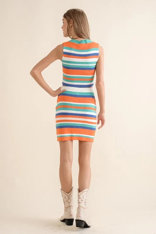 Multi Stripe Tank With Skirt Sweater Set