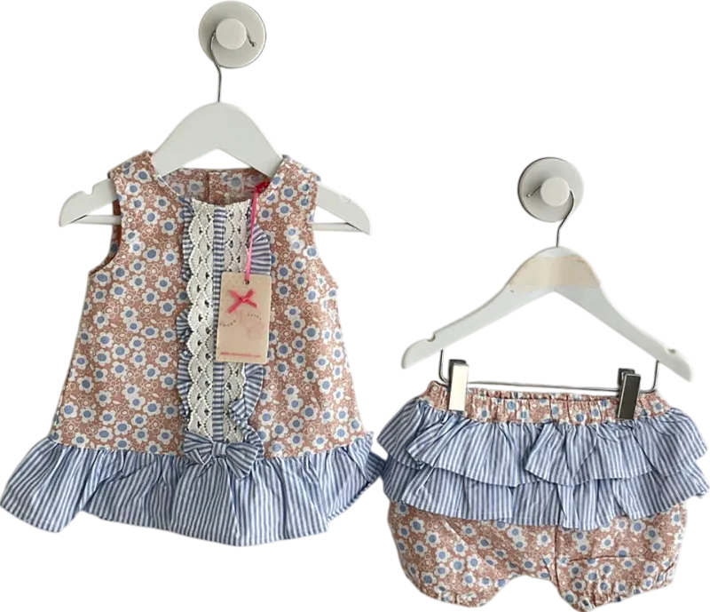 Newness Couture Pink & Blue Flower Dress Set 9 months