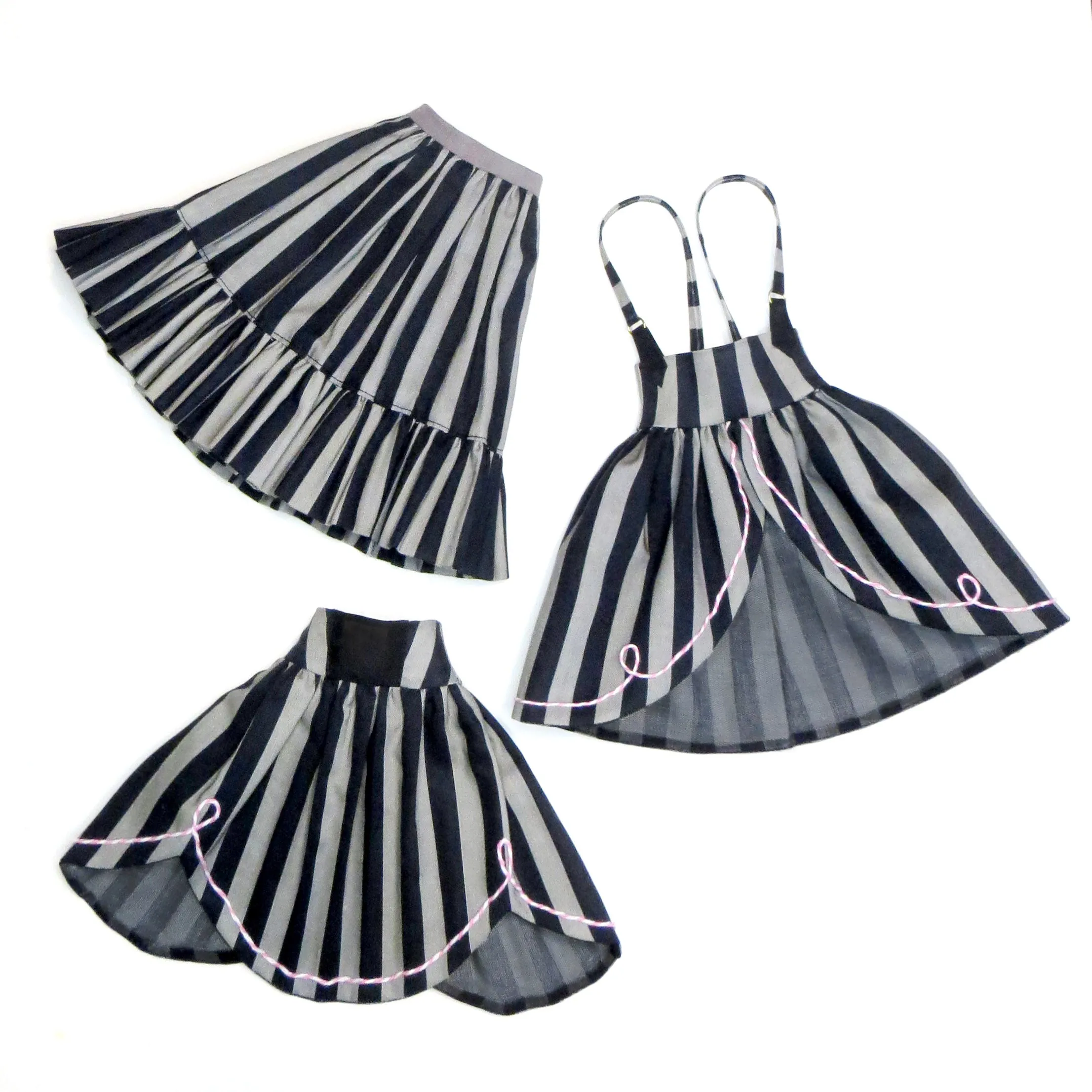 PC 3 SKIRTS 11" Curvy Fashion Doll - Layerable lolita skirts and suspenders - Downloadable RAD Doll Clothes PDF Sewing Pattern