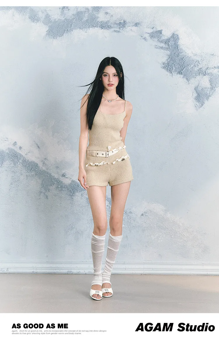Pearl Sparkling Tank Top & Cardigan & Shorts Set