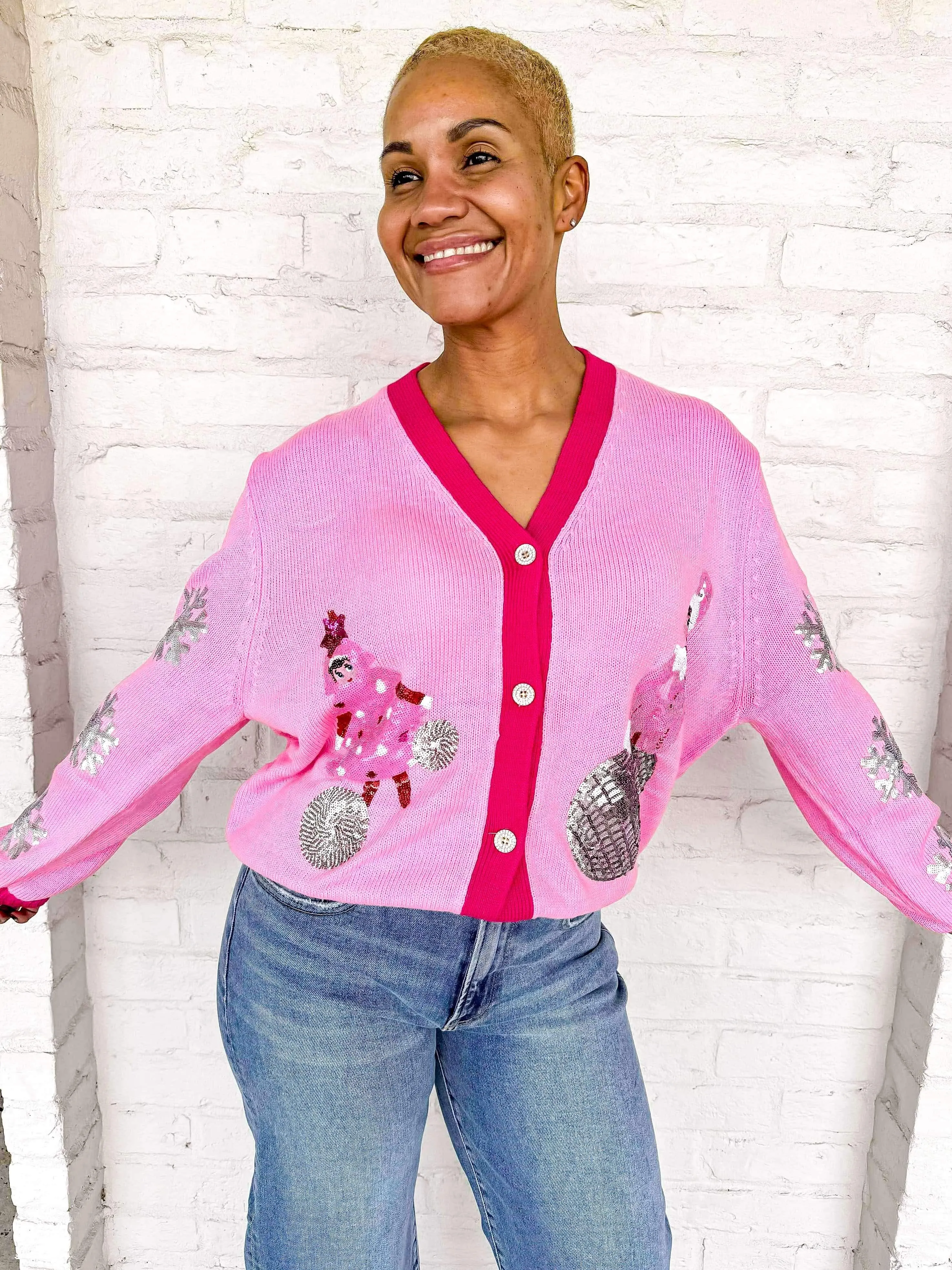 Queen Of Pink Disco Elf On The Shelf Cardigan