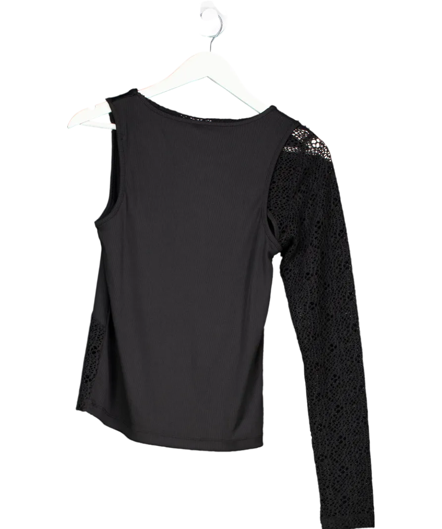 Reclaimed Vintage Black Open Knit Assymettric Top UK S