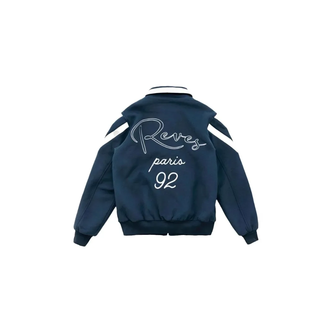 Reves 'Quatre' Wool Varsity Jacket - Navy Blue