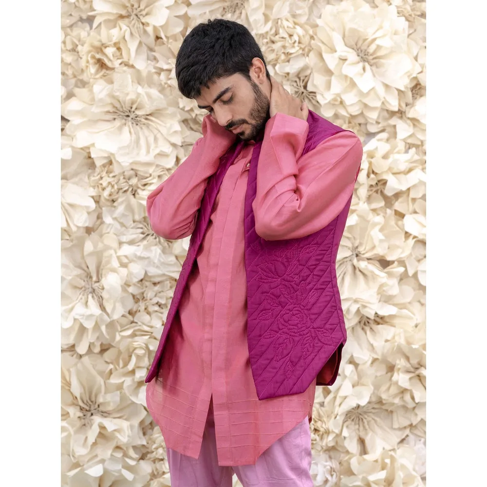 Runit Gupta Onion Pink Bundi-Kurta (Set of 3)