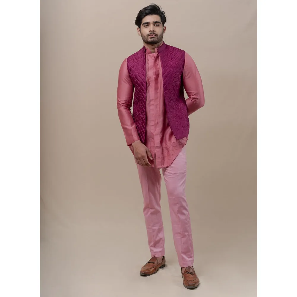Runit Gupta Onion Pink Bundi-Kurta (Set of 3)