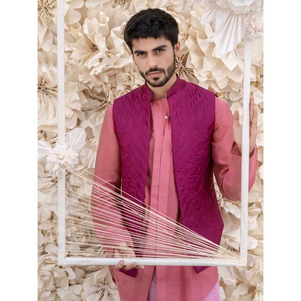 Runit Gupta Onion Pink Bundi-Kurta (Set of 3)