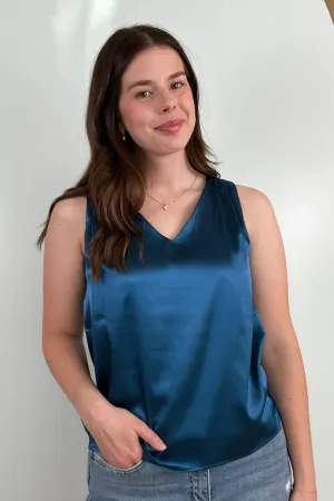 Slowing It Down Dark Teal Satin Tank