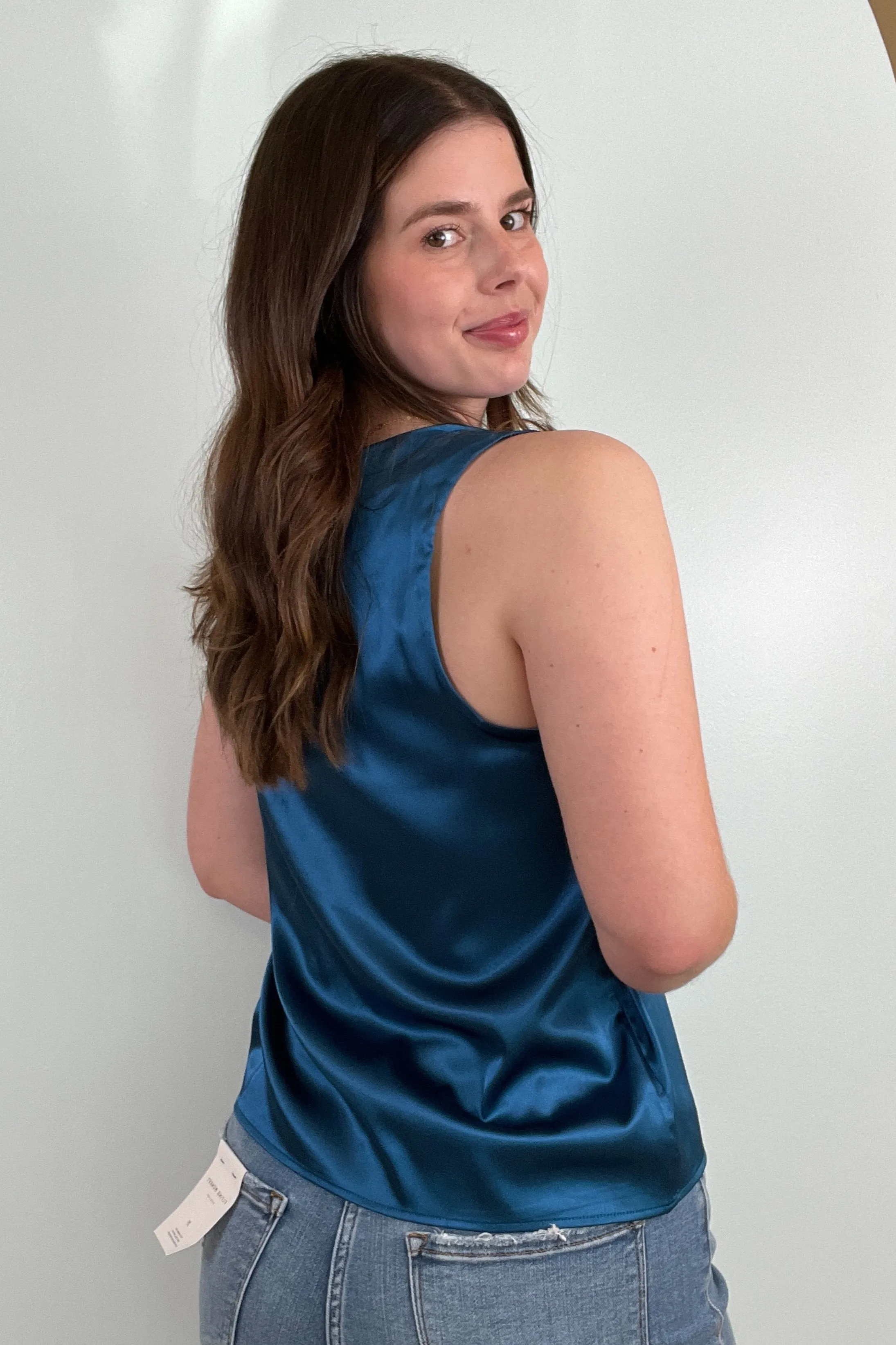 Slowing It Down Dark Teal Satin Tank