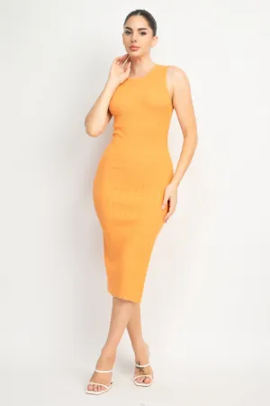Soft Orange Knit Midi Dress