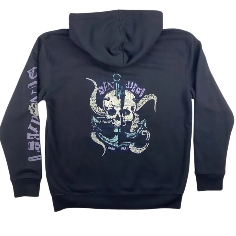 SunDiego Distressed Tentacles Zip Hoodie - Navy