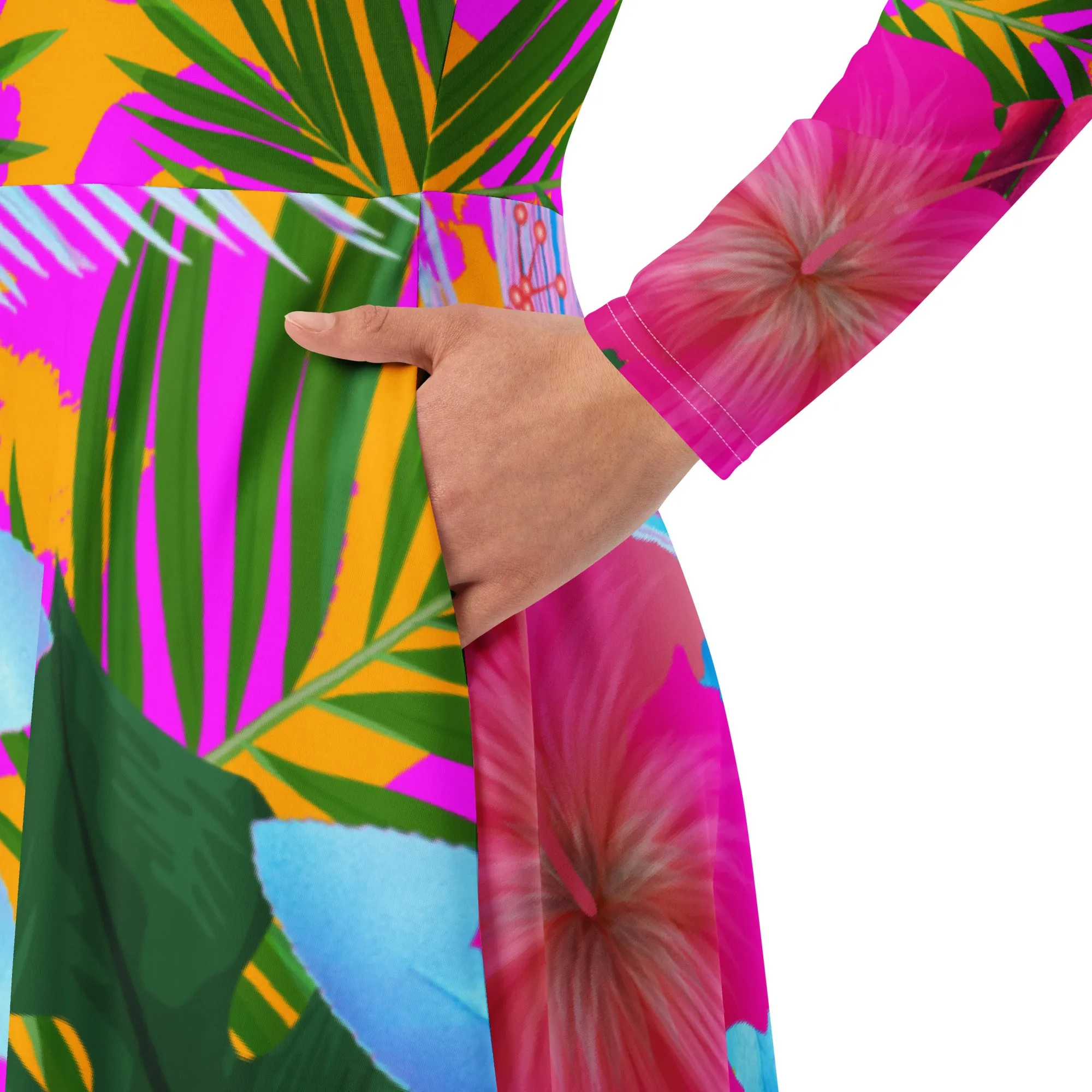 Tropical Floral Long Sleeve Midi Dress